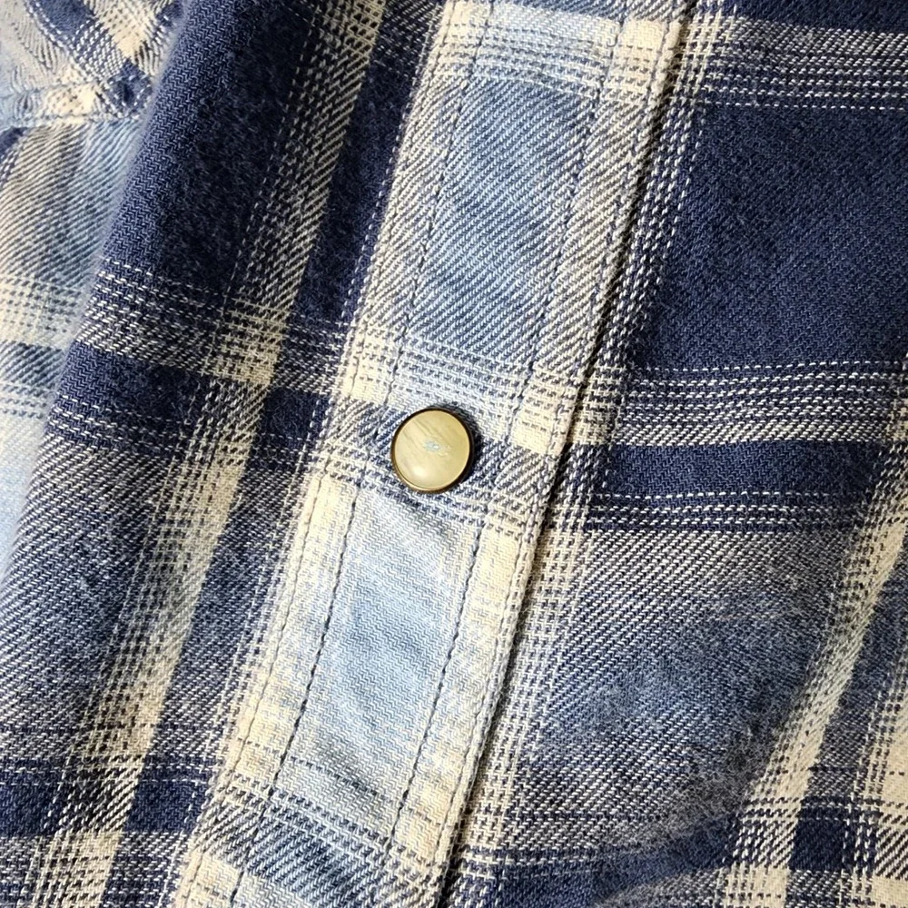 Ariat Retro Fit Plaid Western Snap Button Long Sleeve Shirt‎ L Boy Kid Blue